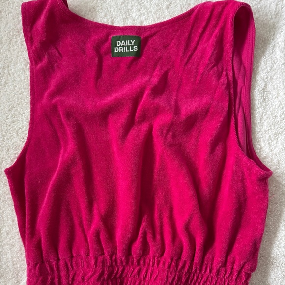 Daily drills SET  Terry crop sleeveless, with pants hot pink size M/L - Picture 2 of 10